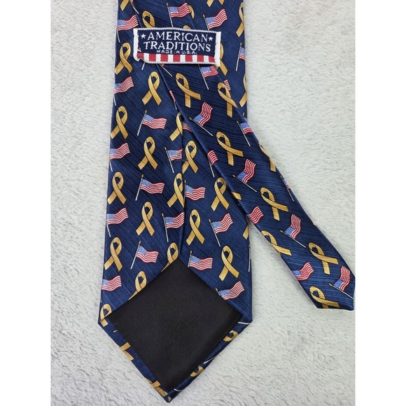 American Traditions Other - American Traditions USA Made Silk Tie Gold Ribbon American Flag Patriotic Navy
